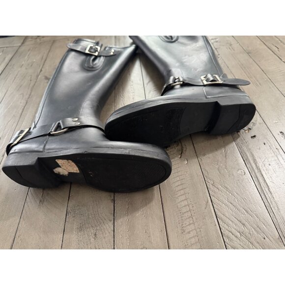 Steve Madden Tsunami Wellies Tall Black Buckle Rain Boots Red Detail Size 5 - Picture 5 of 8